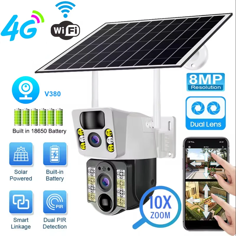Night Vision Camera Wifi 4G - 8PM Solar Camera 4K Dual Lens