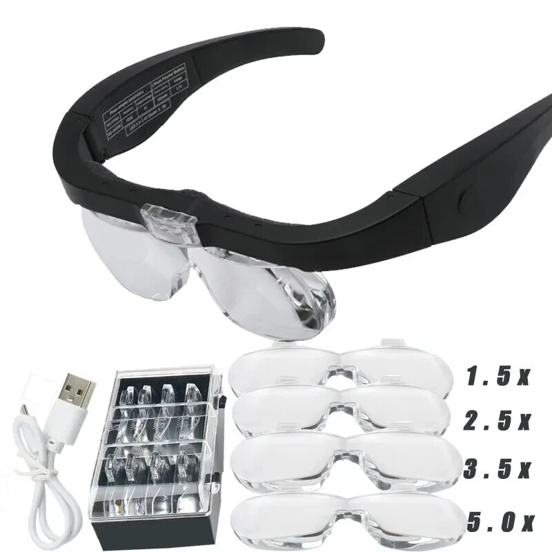 Night Vision Goggles Head Mounted - Head-mounted Magnifying Glasses With 2 LED
